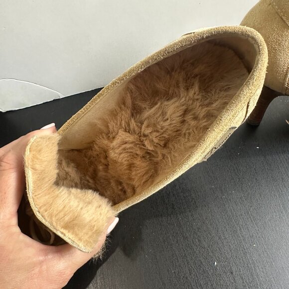StUnNiNg Fur Lined DELMAN Suede Loafer Style Heels Tan Brown Size 7.5 - Picture 10 of 15